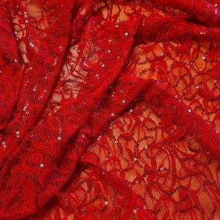 Floral Belle Sequin Stretch Lace Red