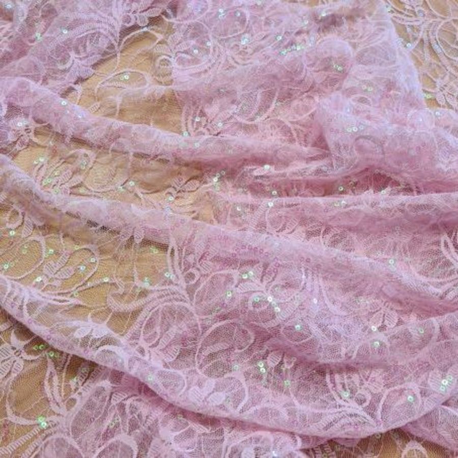 Floral Belle Sequin Stretch Lace Light Pink