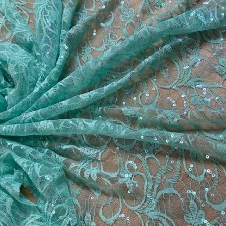 Floral Belle Sequin Stretch Lace Mint